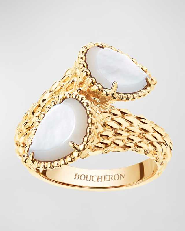 Serpent Boheme Mother-of-Pearl 2-Motif Ring in Yellow Gold, Size